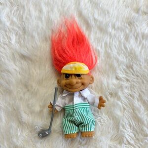 Vintage Russ Collectible Troll Doll with Orange Hair and Golf Club & Outfit